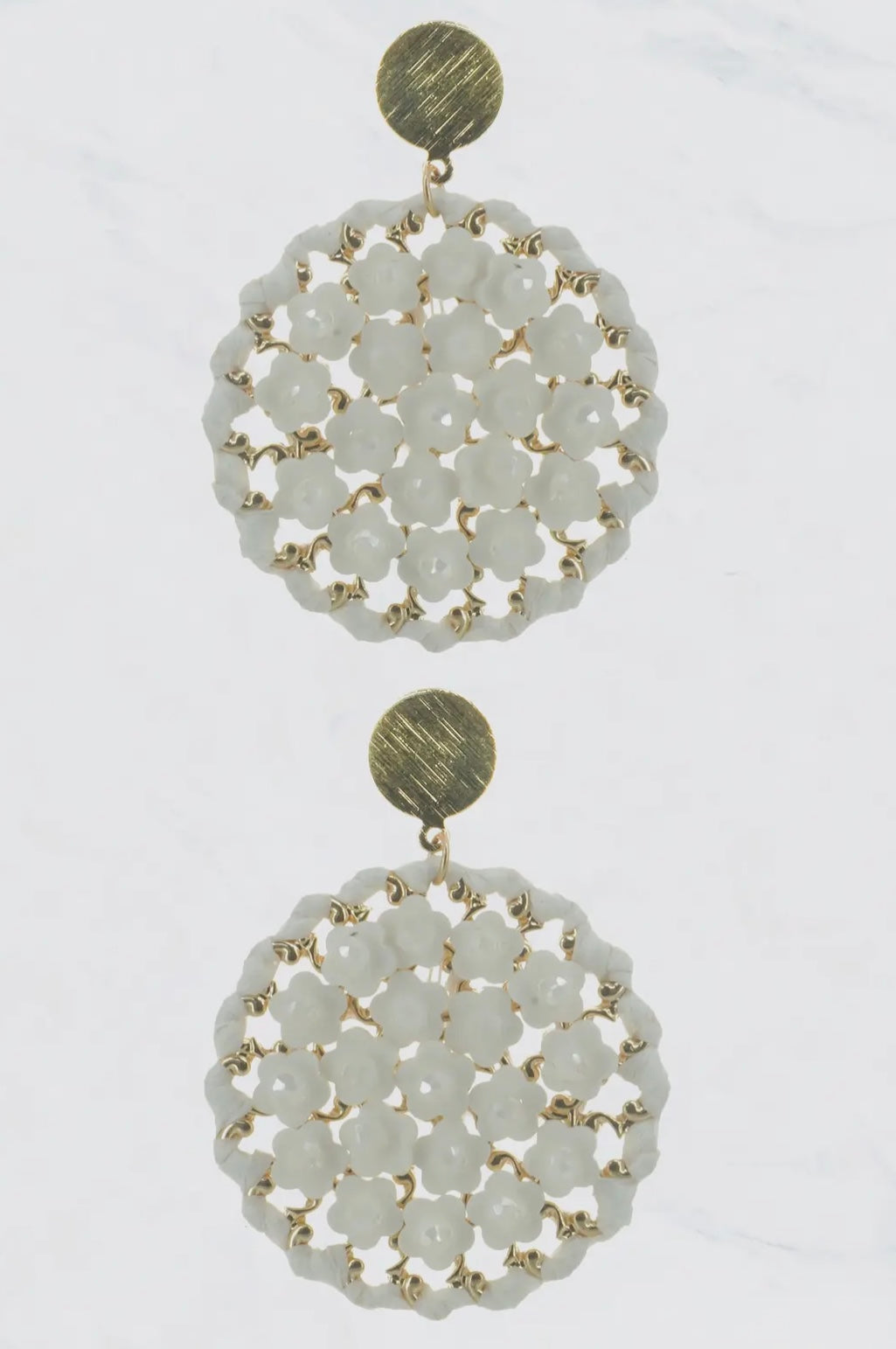 SEA-GLASS-BEADS METAL TOPPER STUD ROUND EARRINGS