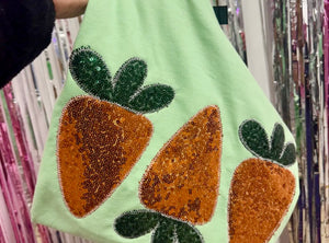 MINT GREEN APPLIQUED HANDMADE TRIPLE CARROT DESIGN SEQUINS TEE