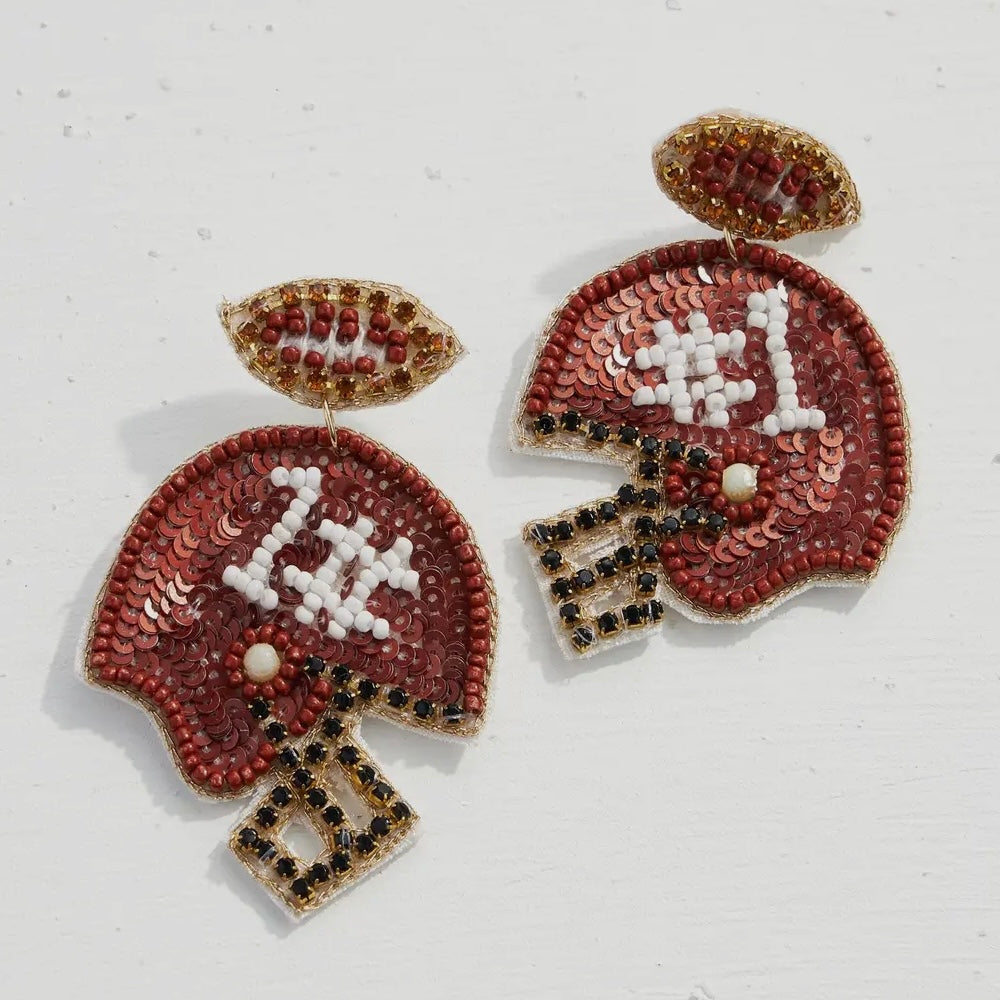 FOOTBALL HELMET SEEDBEAD EARRINGS