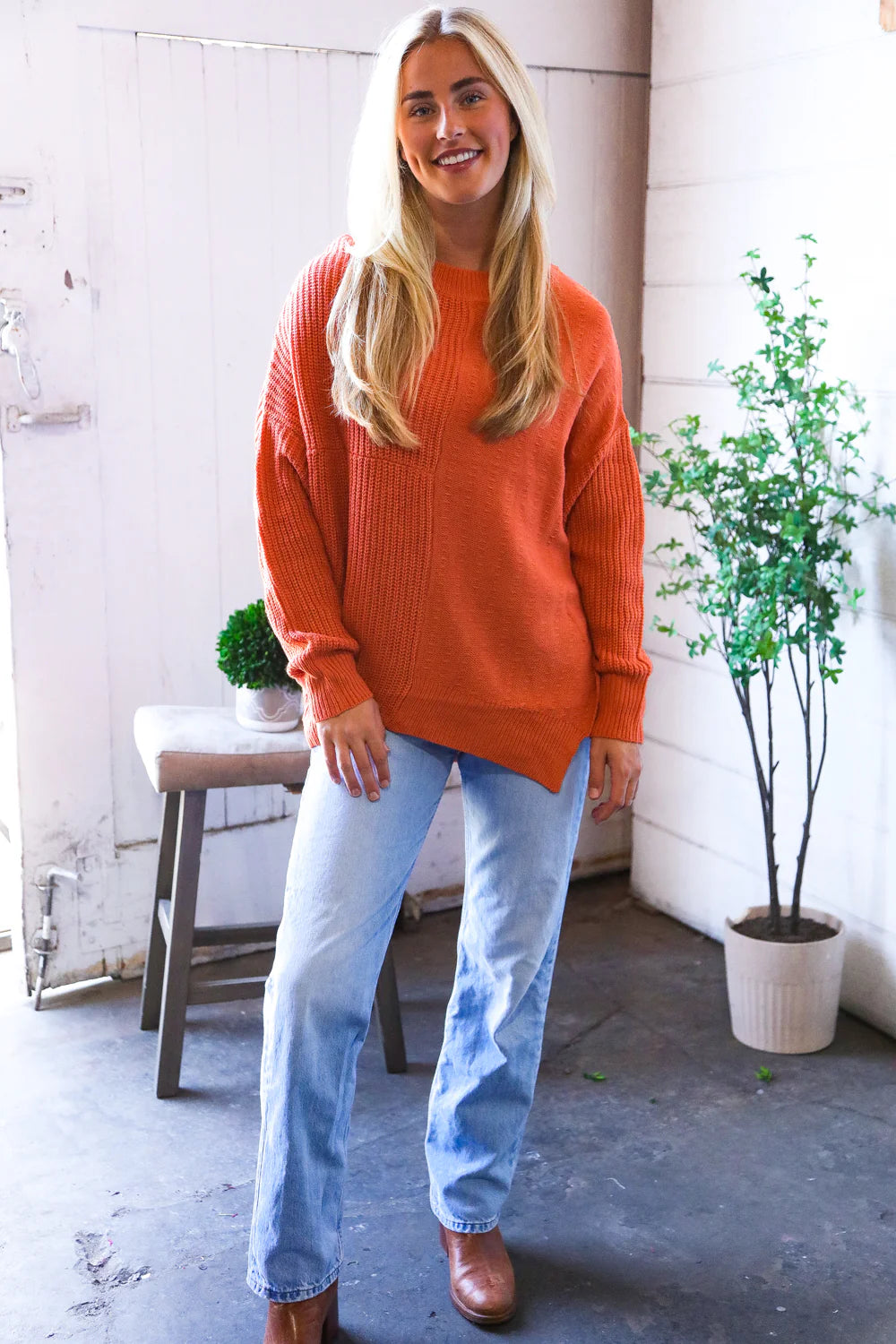 SOLID PUMPKIN ORANGE/RUST OVERSIZED SLOUCHY SWEATER-PLUS