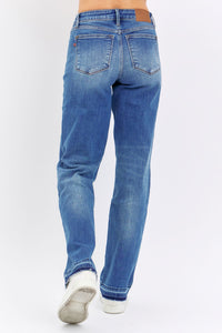 MID RISE DARKWASH DAD JEAN WITH RELEASE HEM JUDY BLUE DENIM