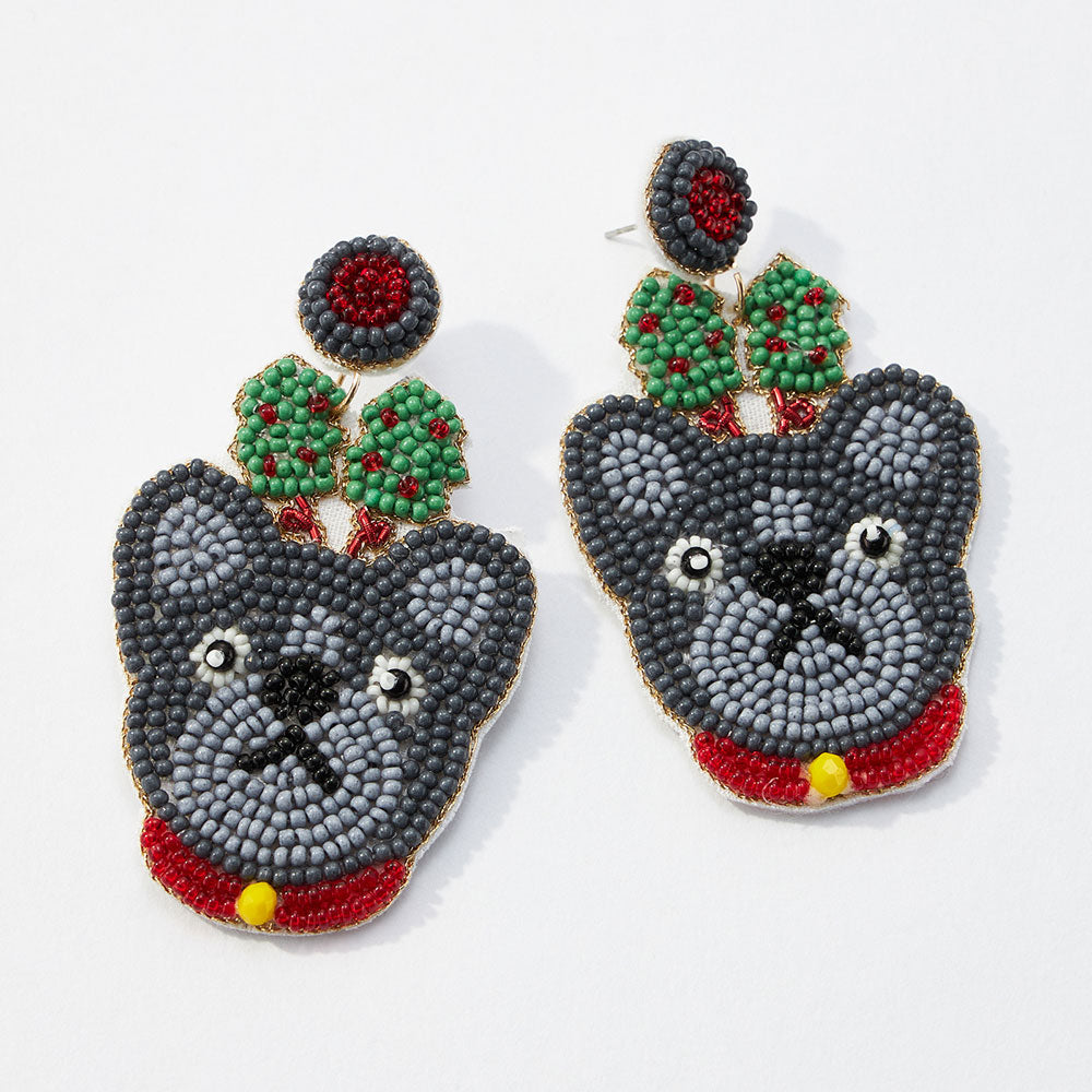 FRENCHIE SANTA SEEDBEAD EARRINGS