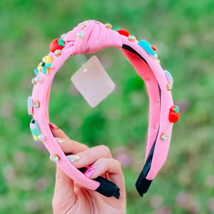 PINK TEACHER EMBELLISHED KNOTTED HEADBAND