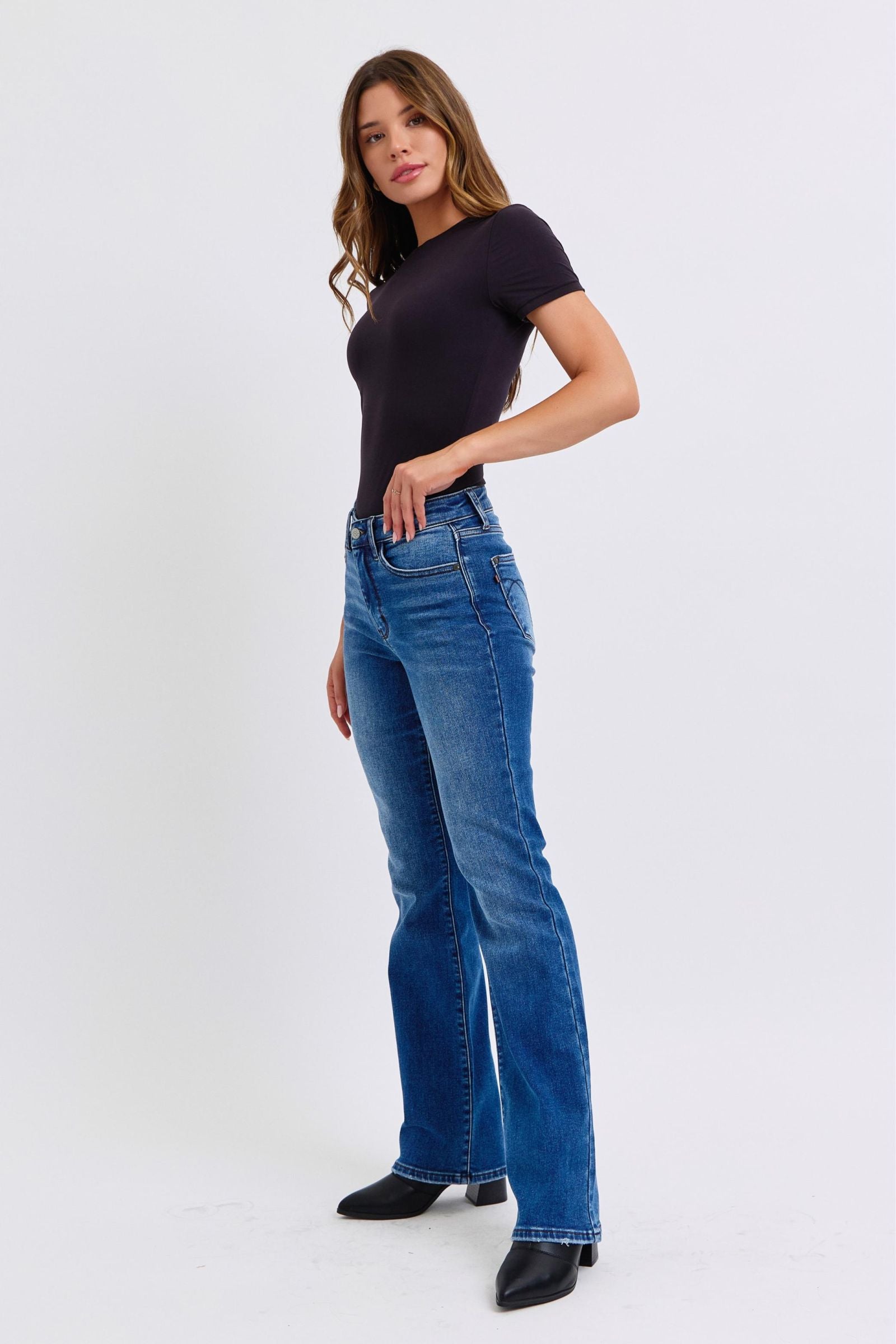 MID RISE THERMAL BOOTCUT DARKWASH JUDY BLUE DENIM
