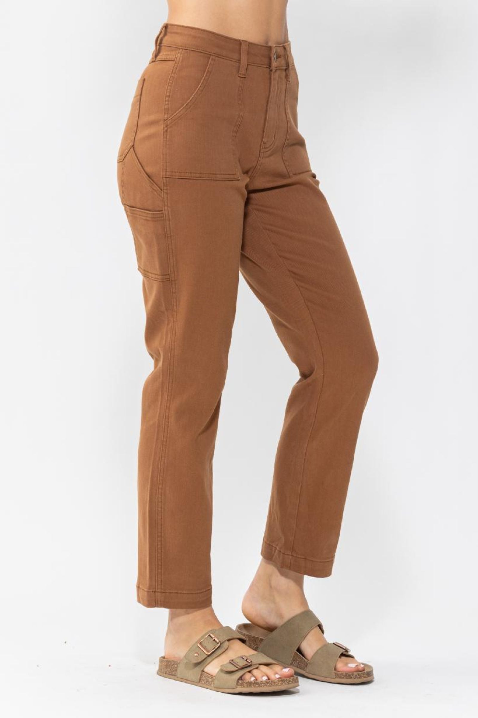 HIGH WAIST UTILITY SLIM FIT BROWN JUDY BLUE DENIM