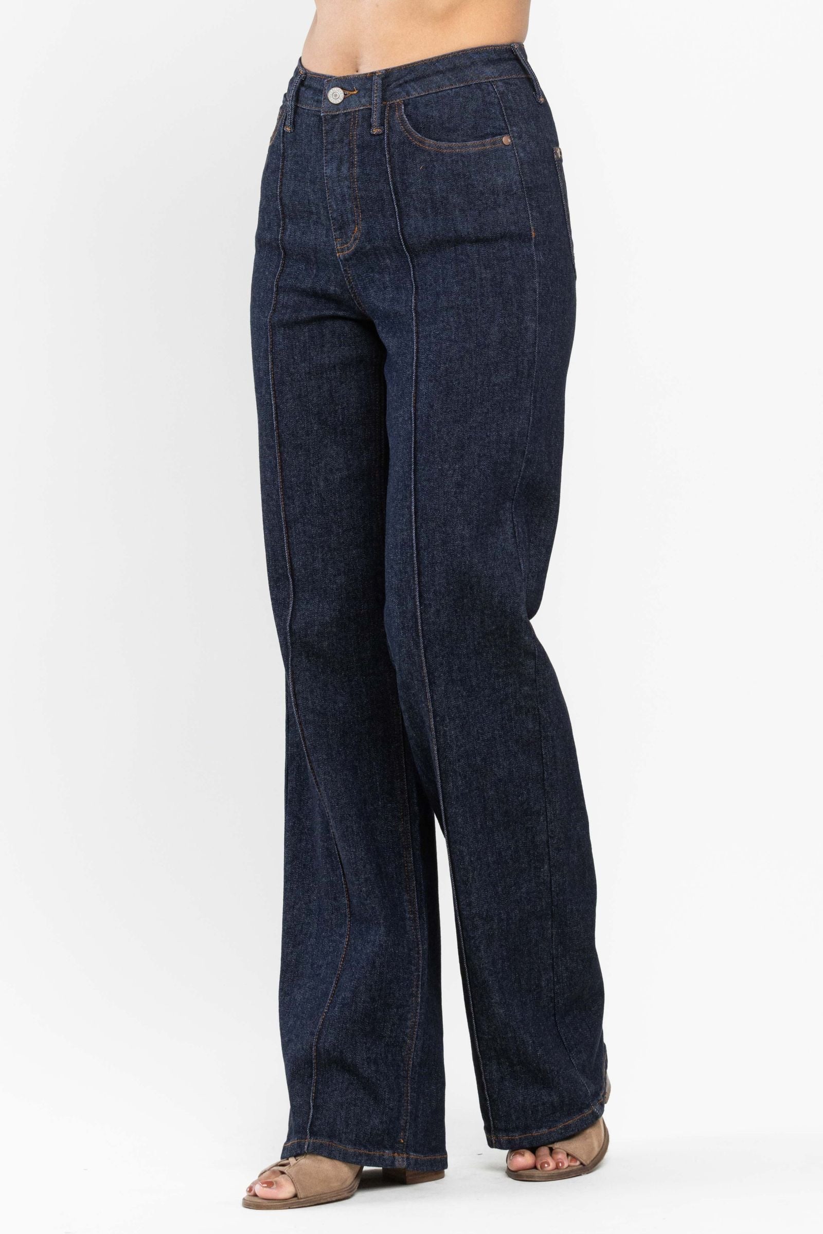 Judy Blue Darkwash High Waist Front Seam Dart Detail Wide Leg Denim- SIZE: 0 left.