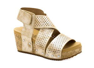 CORKYS GUILTY PLEASURE GOLD SANDAL WEDGES