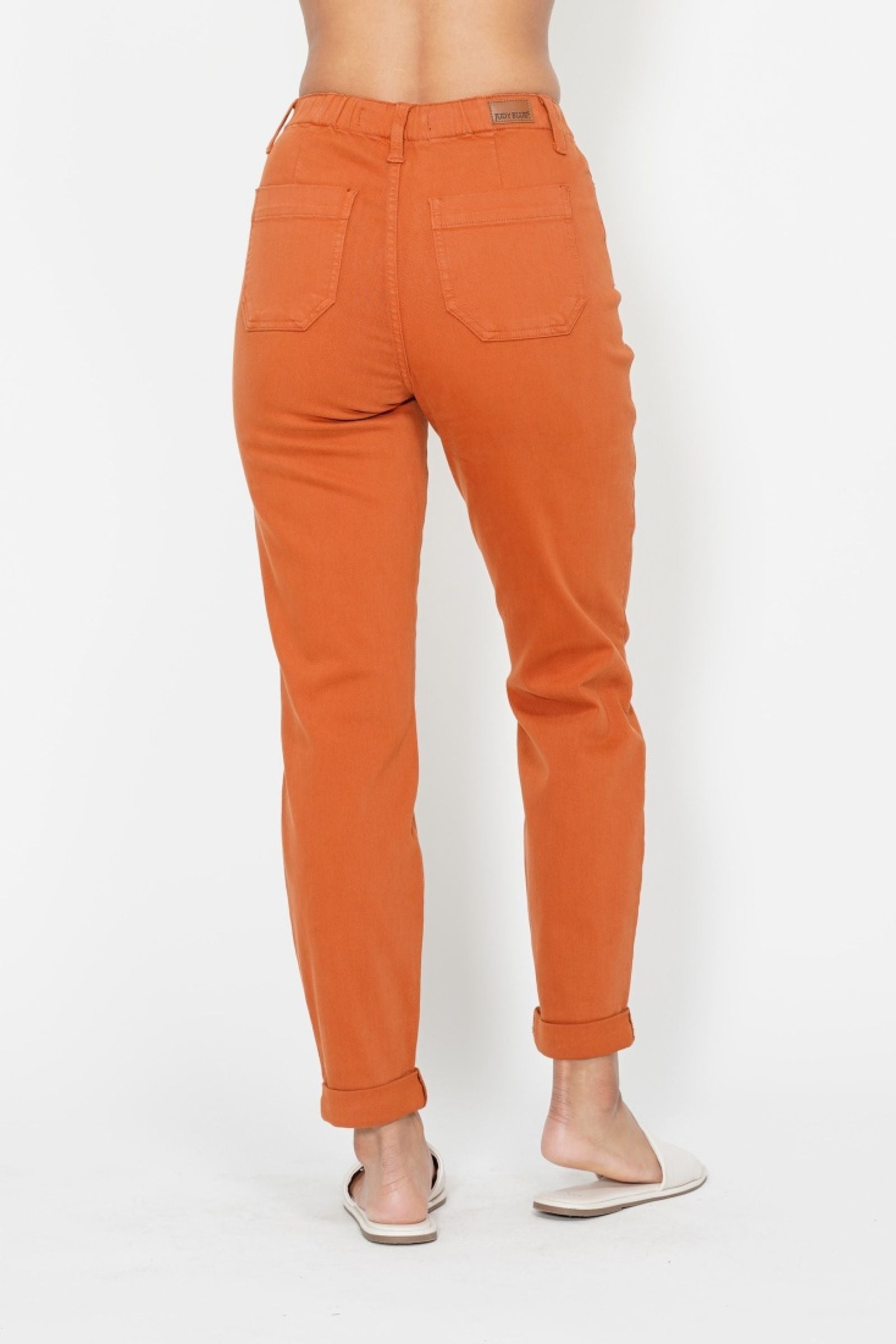 AUBURN ORANGE HIGH WAIST GARMENT DYED JOGGERS DOUBLE CUFFED JUDY BLUE DENIM-PLUS