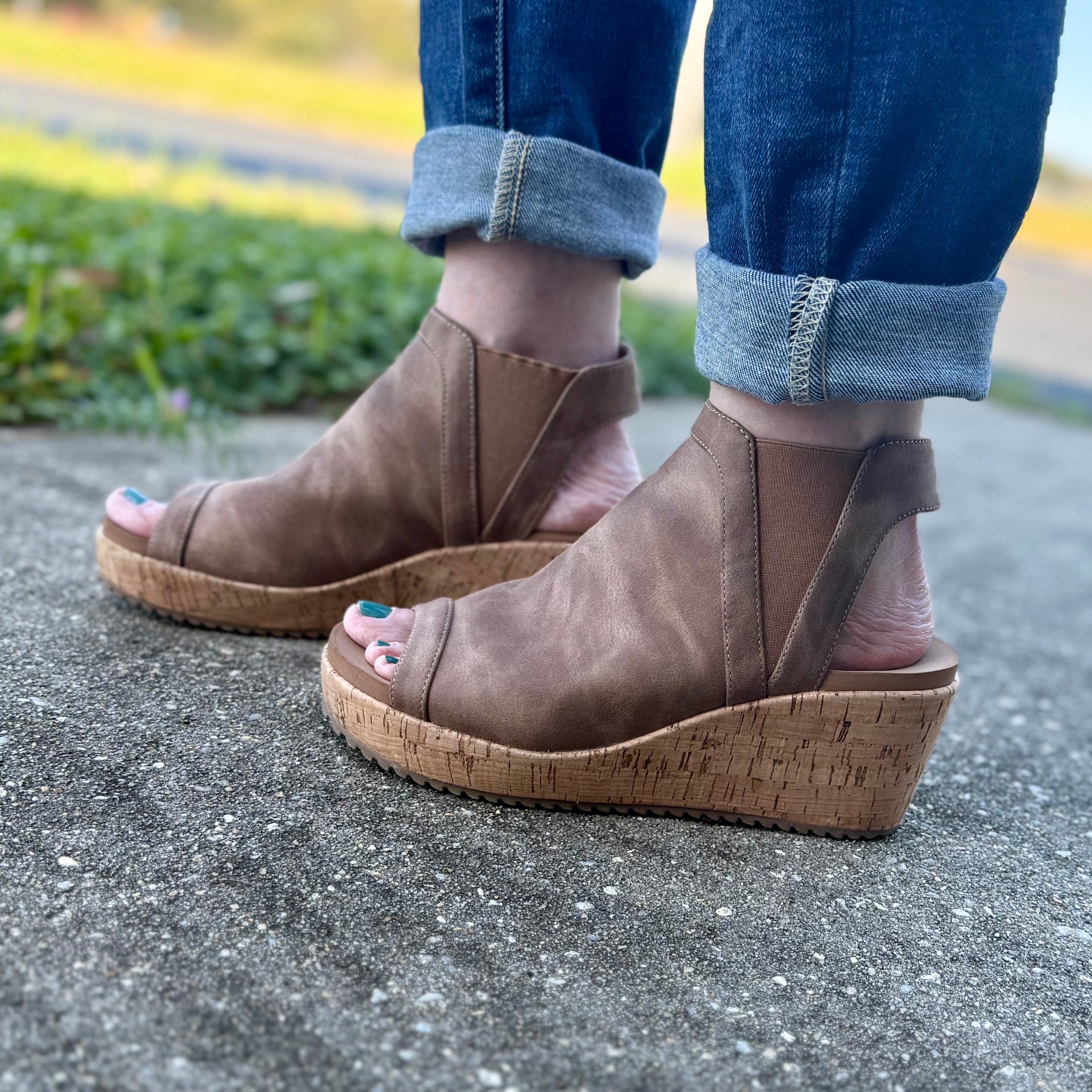 EASY NOW TAN OIL PU CORKYS SANDAL WEDGES