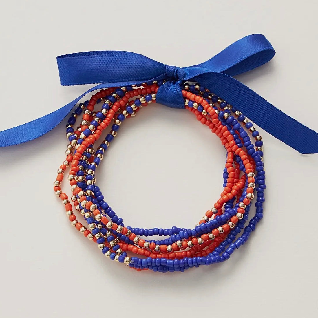 GAMEDAY SEEDBEADED 8PCS BRACELET SET WITH MATCHING RIBBON