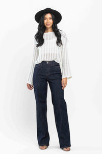 Judy Blue Darkwash High Waist Front Seam Dart Detail Wide Leg Denim- SIZE: 0 left.