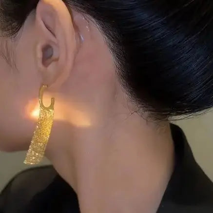 GOLD FRINGE HOOP HUGGIE STATEMENT HANDMADE BBB EARRINGS