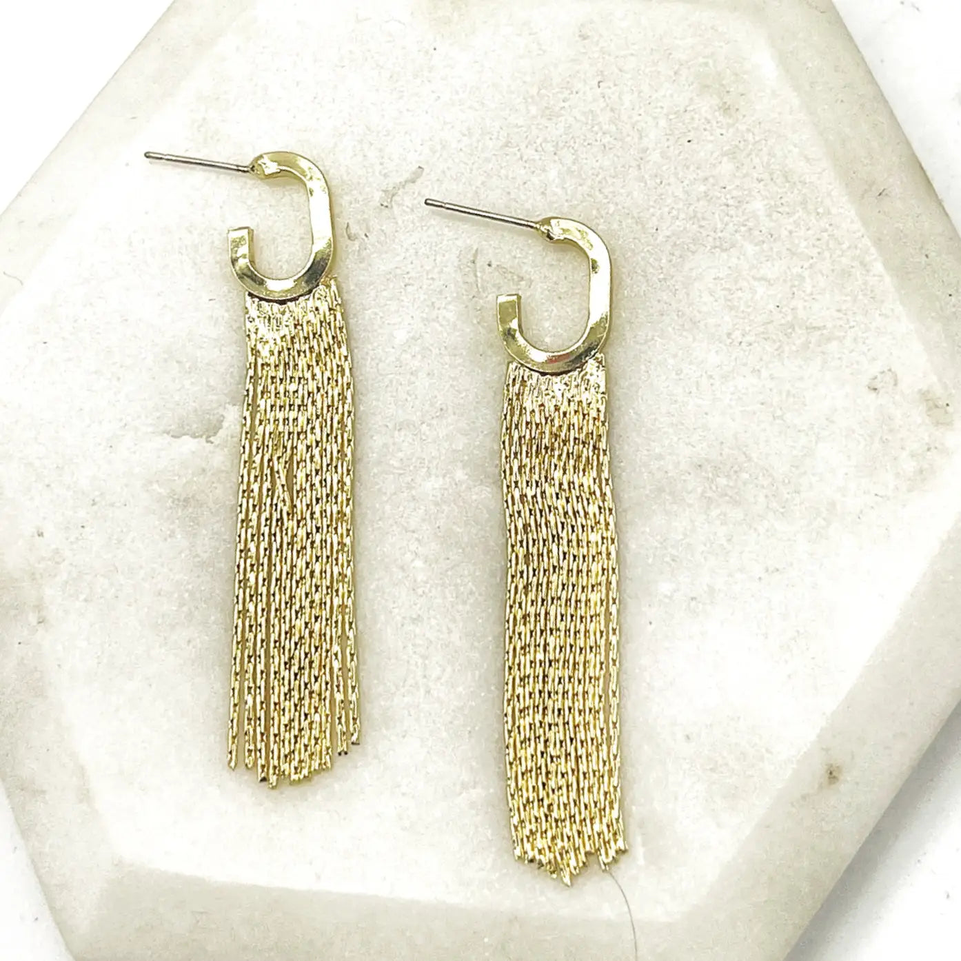 GOLD FRINGE HOOP HUGGIE STATEMENT HANDMADE BBB EARRINGS