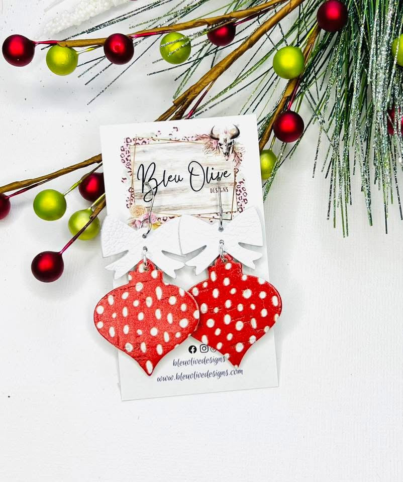 GLITZ & GLAM CHRISTMAS ORNAMENT WITH BOW HANDMADE EARRINGS BY B.O.D