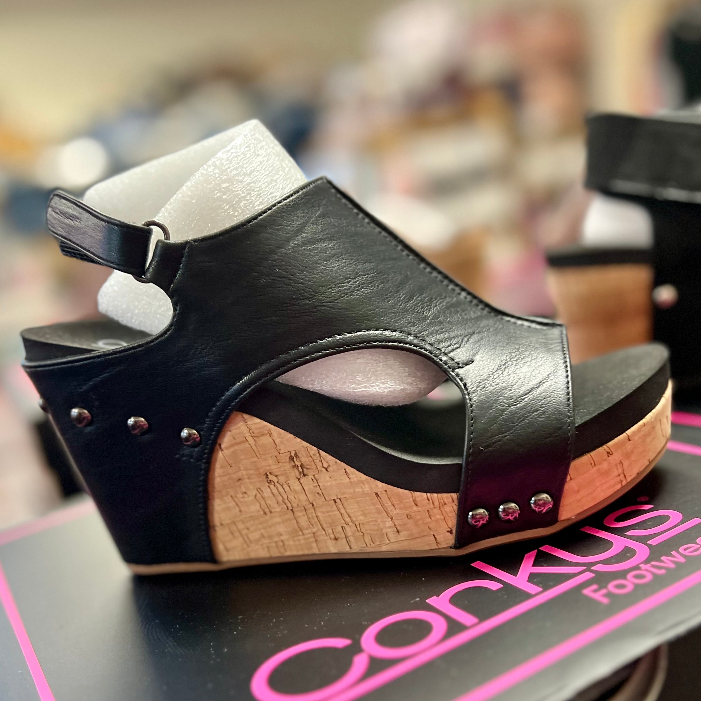 TIFFANEE BLACK SMOOTH CORKYS SANDAL WEDGES
