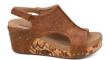 CARLEY COGNAC TUMBLED CORKYS SANDAL WEDGES