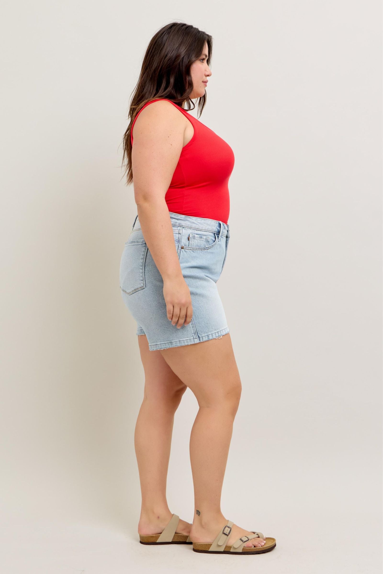 HIGH WAIST RIGID MAGIC LIGHT WASH DENIM SHORTS BY JUDY BLUE