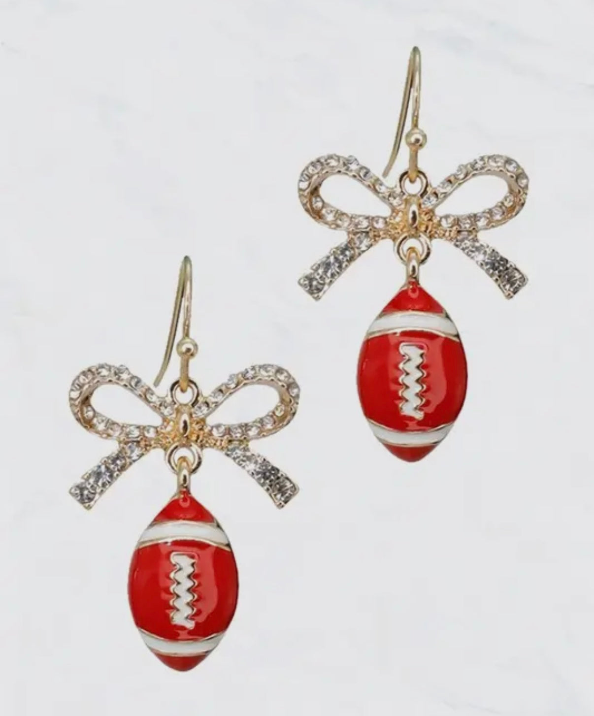 DANGLE FOOTBALL RHINESTONE BOWS EARRINGS