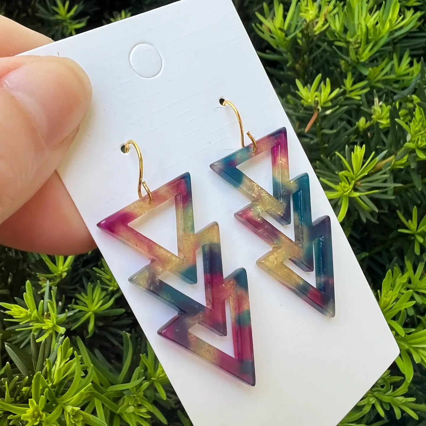 FALL TRIPLE TRIANGLE ACRYLIC STATEMENT HANDMADE BBB EARRINGS