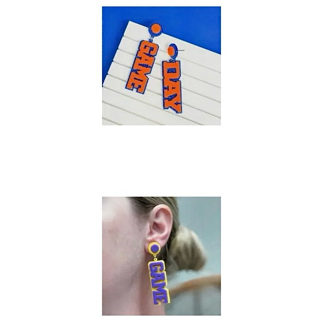 GAME DAY TWO WORDS ACRYLIC TWO TONED FOOTBALL EARRINGS BY P.O.