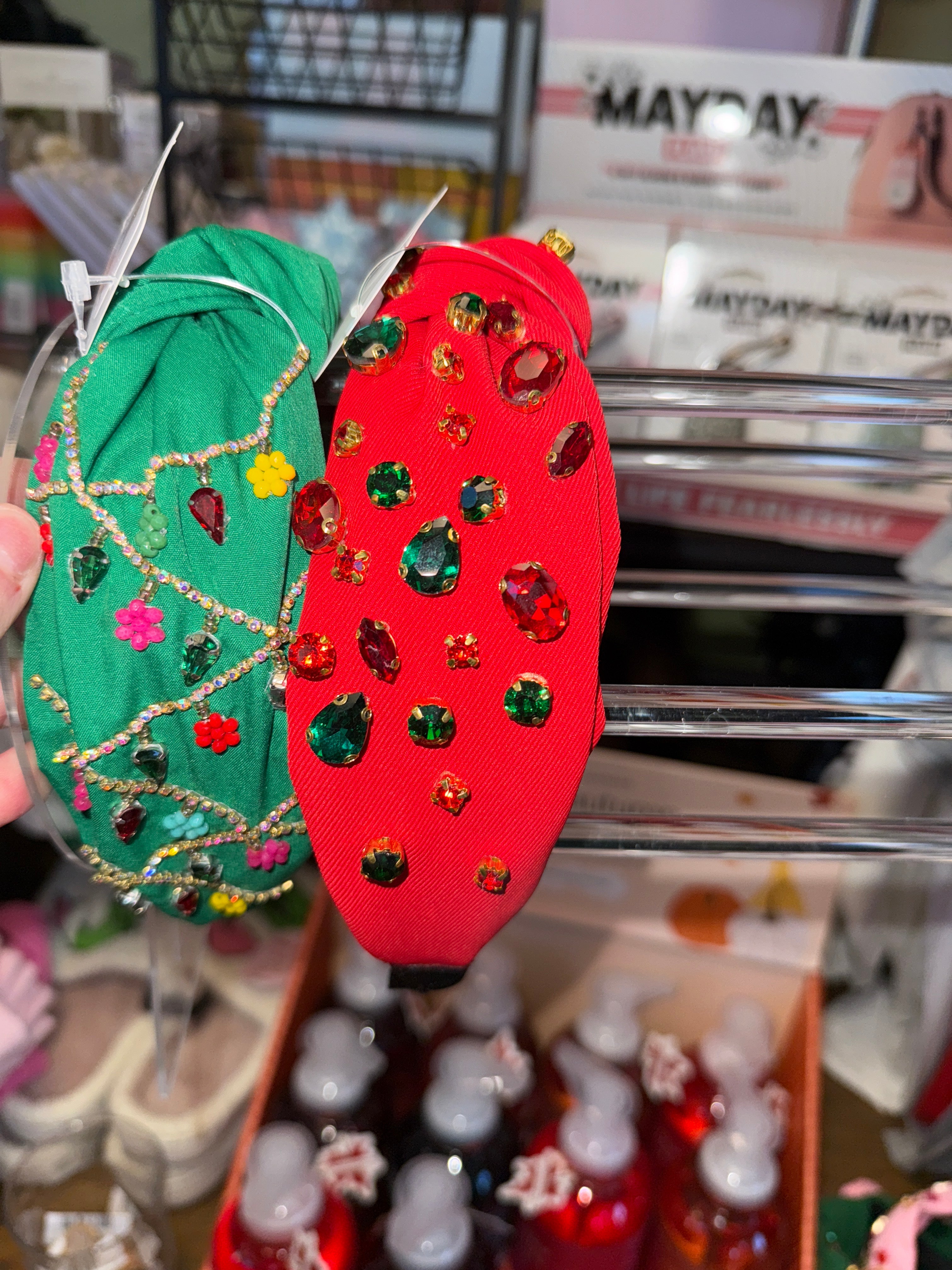 RED HOLIDAY TOP KNOT MULTI CRYSTAL HEADBAND FOR CHRISTMAS