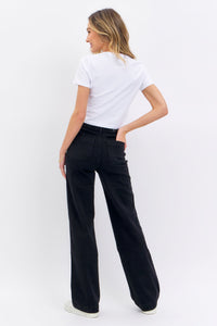 BLACK HIGH WAIST PATCH POCKET STRAIGHT JUDY BLUE DENIM-PLUS