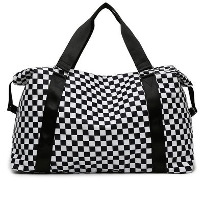 BLACK WHITE CHECKERED DUFFLE BAG