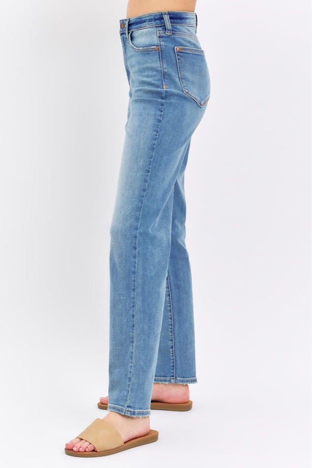 JUDY BLUE STRAIGHT FIT HIGH WAIST MEDIUM WASH DENIM