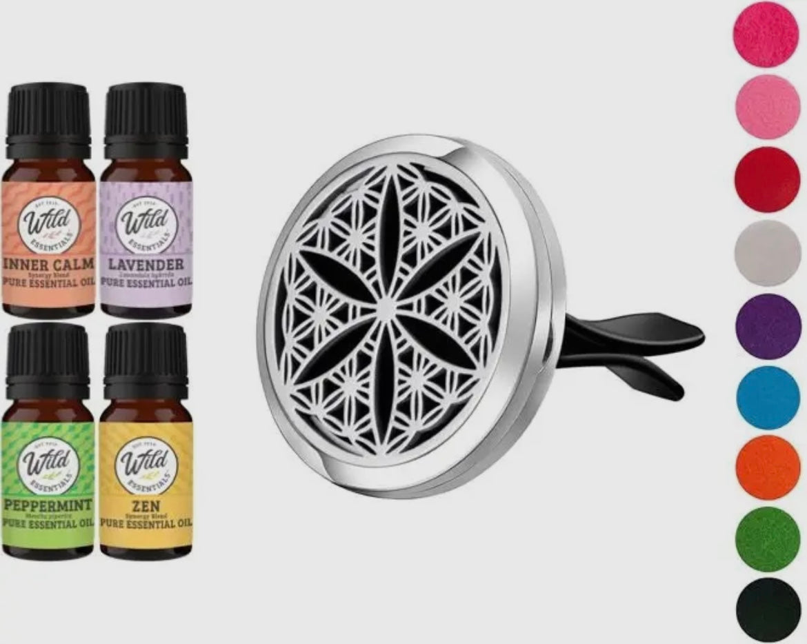 Aromatherapy Vent Clip Diffuser & Felt Pieces & 4 Essential Oils