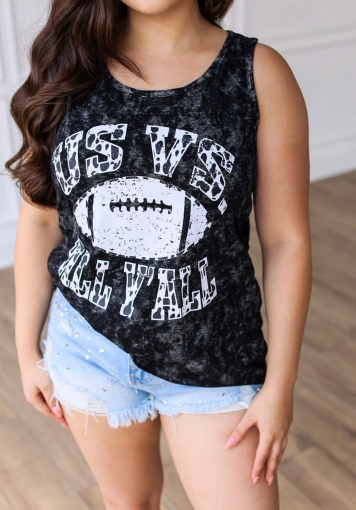 Us Vs. All Y'all Black Acid Wash Football Tank