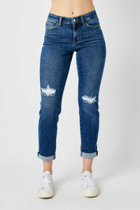 MID RISE DESTROYED SLIM MEDIUM WASH JUDY BLUE DENIM