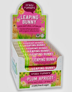 CRAZY RUMORS 100% NATURAL FLAVORED LIP BALM- LEAPING BUNNY- PLUM APRICOT CHAPSTICK FOR EASTER - SALE
