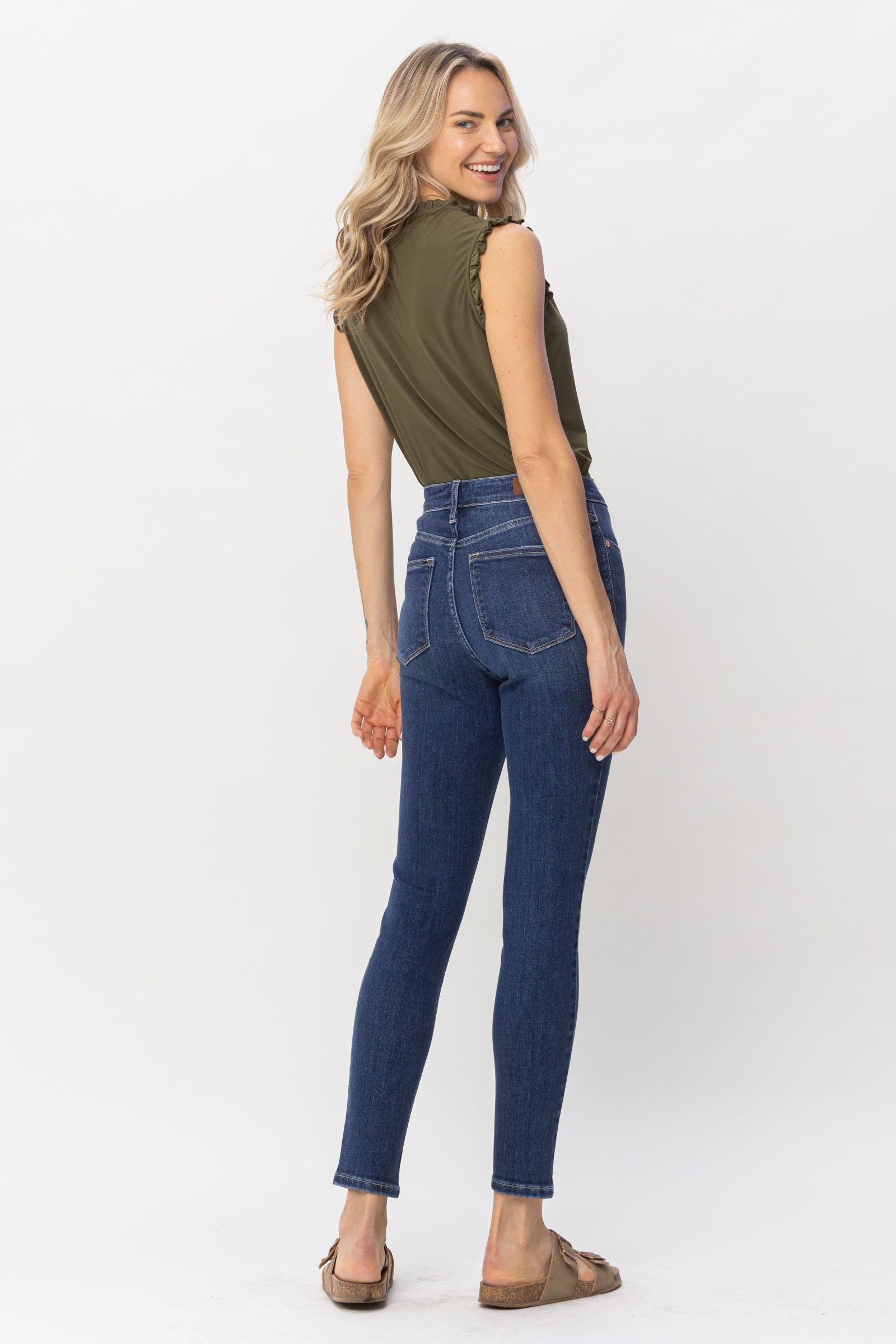 DARKWASH HIGH WAIST FRONT SEAM & SLIT SKINNY JUDY BLUE DENIM-PLUS