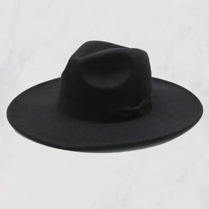 Black Wide Brim Fedora Hat With Bow Classic Hat