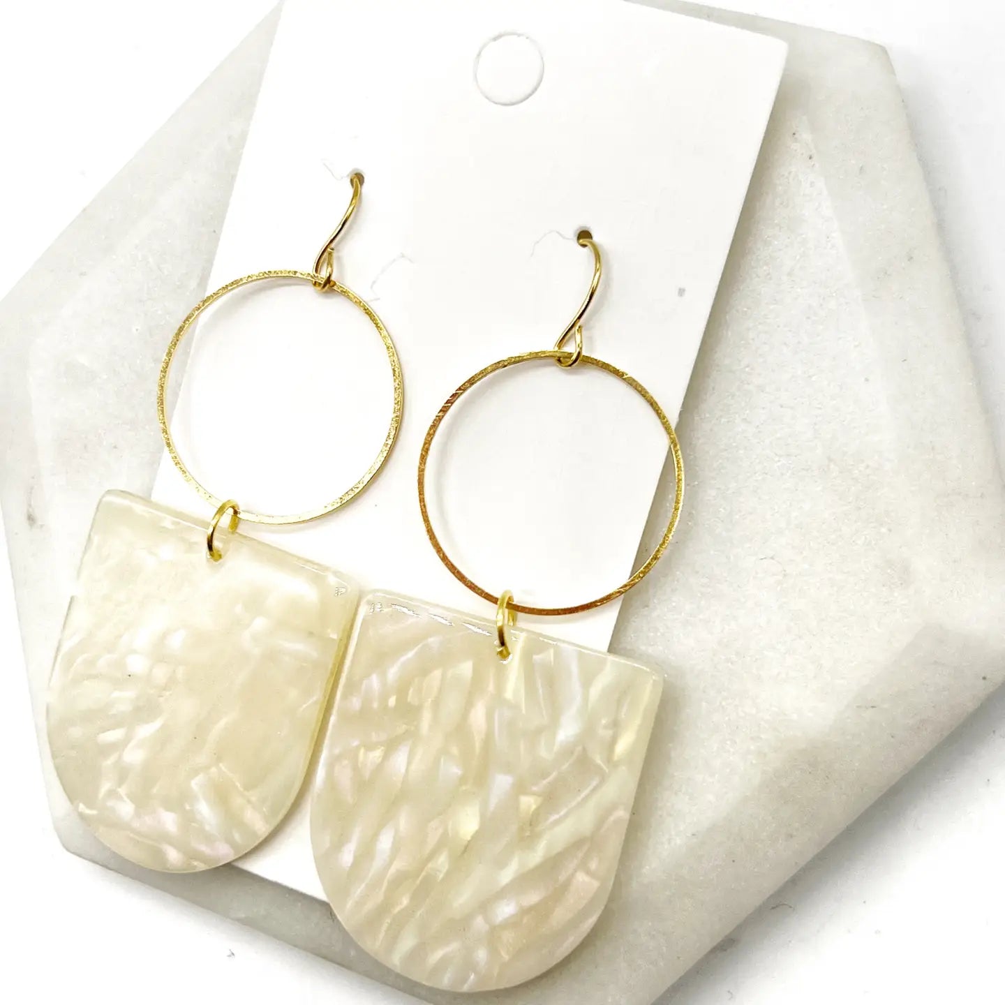 ADELE IRIDESCENT CREAM STATEMENT ACRYLIC HOOP HANDMADE BBB EARRINGS