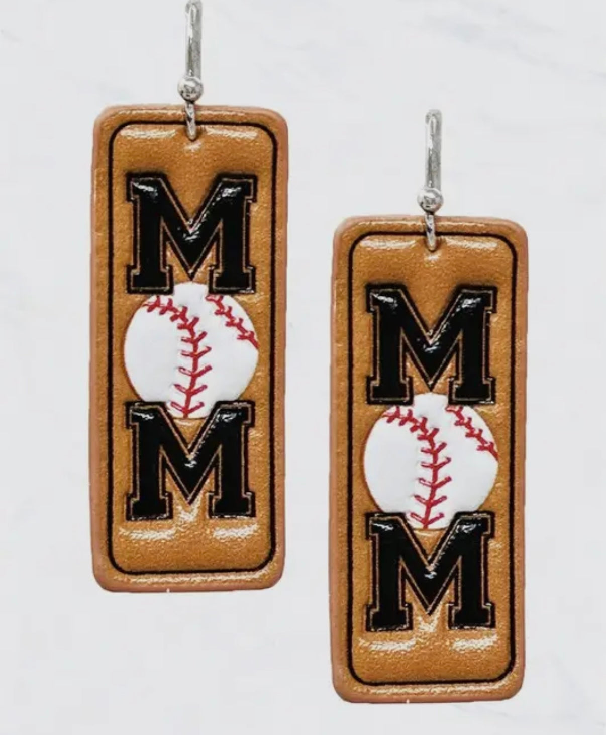 BASEBALL MOM PU-LEATHER RECTANGLE EARRINGS