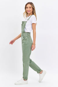 JUDY BLUE SAGE HIGH WAIST GARMENT DYED OVERALLS BOYFRIEND FIT DENIM