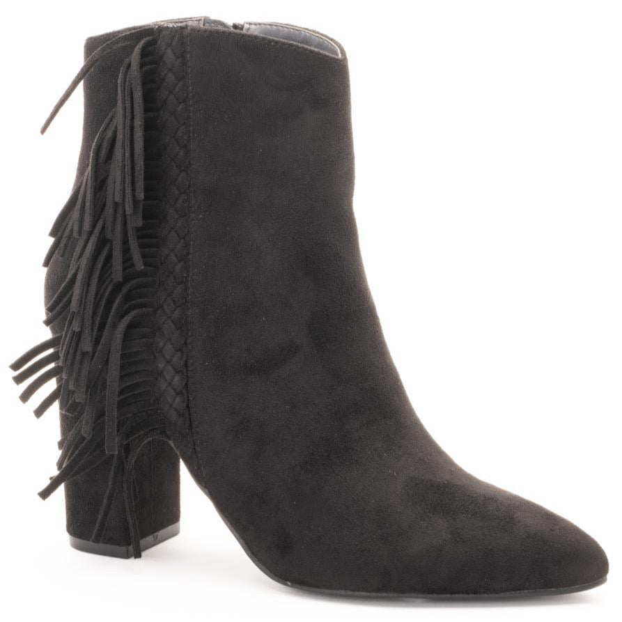 WESTBOUND BLACK SUEDE FRINGE BOOTS CORKYS