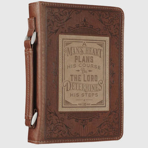 A Man's Heart Brown Faux Leather Bible Cover PROV 16:9 - LARGE