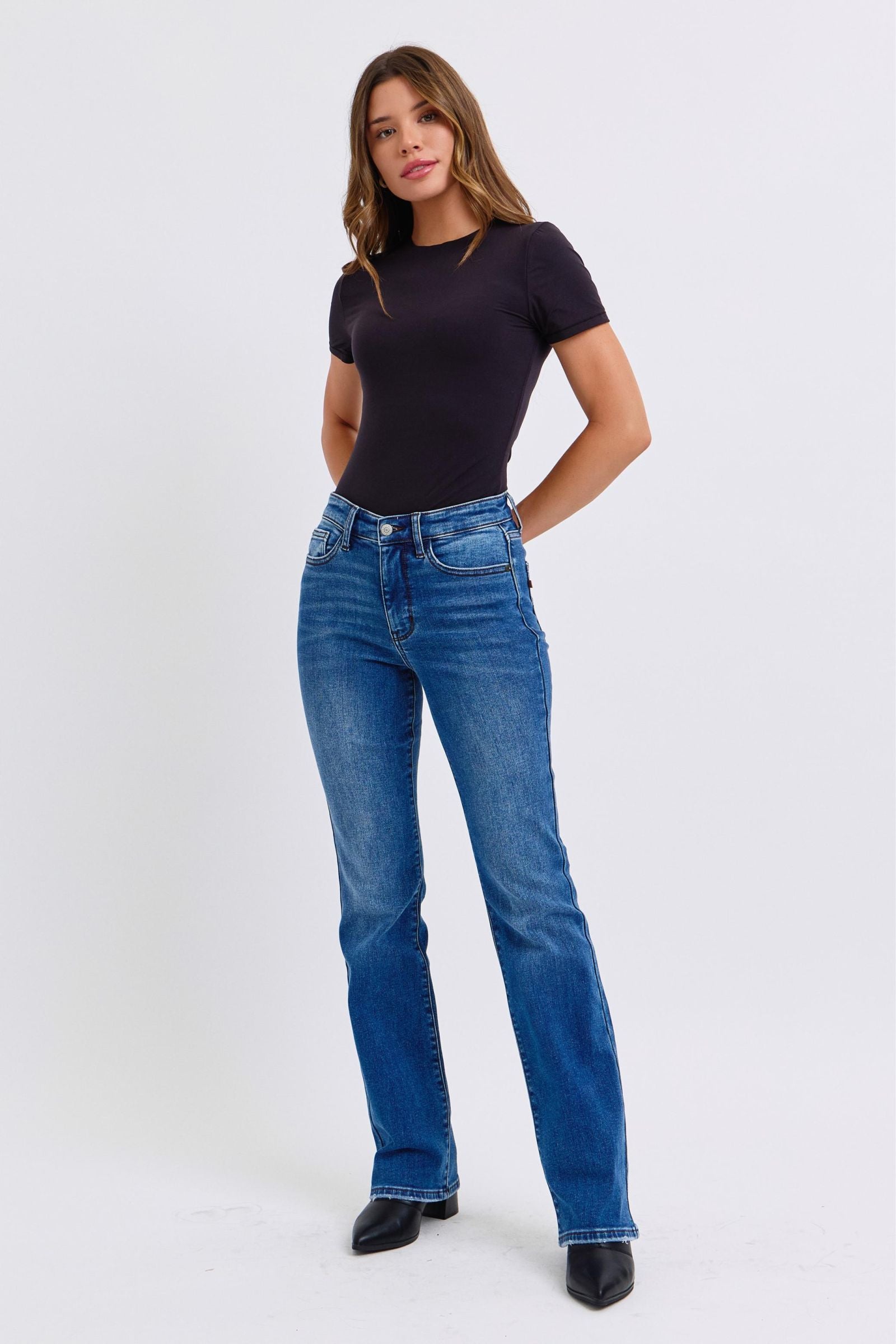MID RISE THERMAL BOOTCUT DARKWASH JUDY BLUE DENIM
