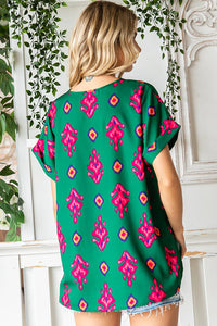 EMERALD GREEN WITH HOT PINK DESIGN TOP