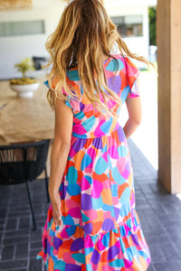 BOLD BEAUTIFUL MULTI COLOR ABSTRACT FLORAL FIT & FLARE MIDI/MAXI DRESS