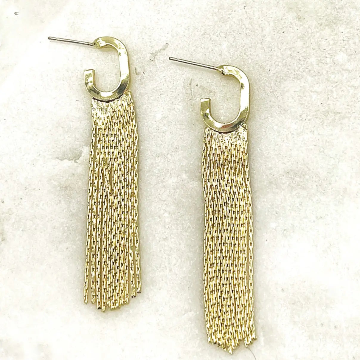 GOLD FRINGE HOOP HUGGIE STATEMENT HANDMADE BBB EARRINGS