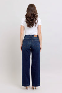 DARKWASH HIGH WAIST WIDE LEG "TROUSER LOOKING JEANS" JUDY BLUE DENIM