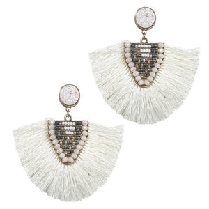 Cream Bling Fan Out Tassel Earrings