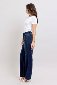 DARKWASH HIGH WAIST WIDE LEG "TROUSER LOOKING JEANS" JUDY BLUE DENIM