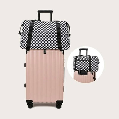 BLACK WHITE CHECKERED DUFFLE BAG