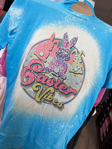 Easter Vibes Aqua Bleached Tee- SALE