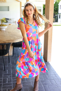 BOLD BEAUTIFUL MULTI COLOR ABSTRACT FLORAL FIT & FLARE MIDI/MAXI DRESS-PLUS 1X