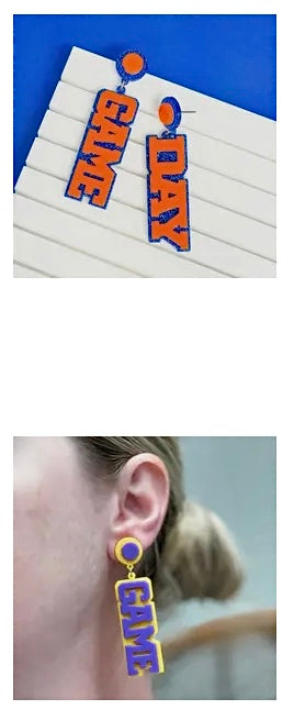 GAME DAY TWO WORDS ACRYLIC TWO TONED FOOTBALL EARRINGS BY P.O.